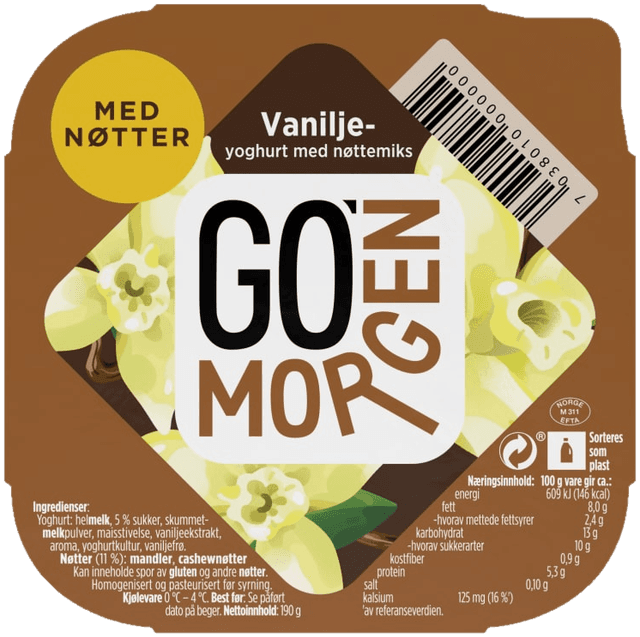 Go Morgen Yoghurt Vanilje/Nøtter 190g Tine