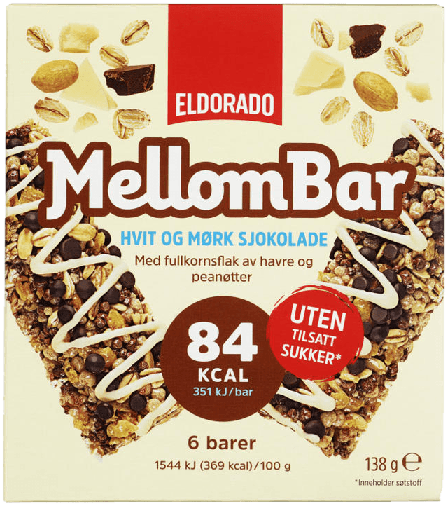 Mellombar Sukkerfri Hvit&Mørk Skokolade 138g Eldorado