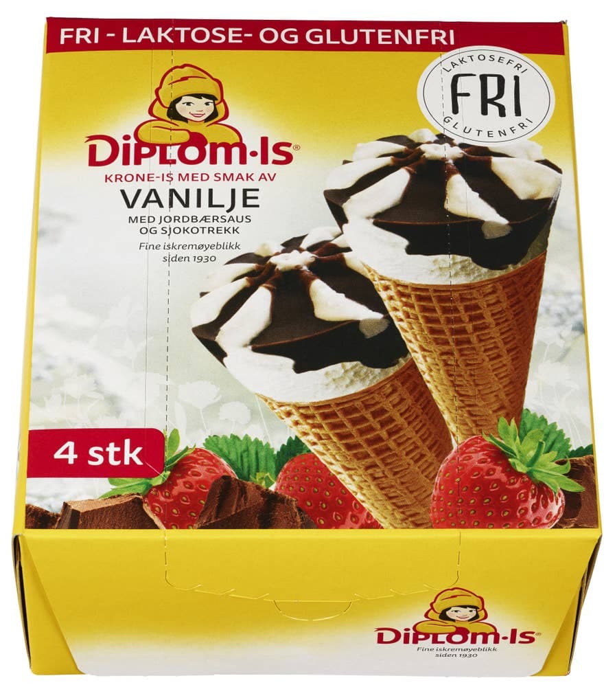 Krone-Is Sjokolade & Jordbær FRI 4 stk, 480 ml