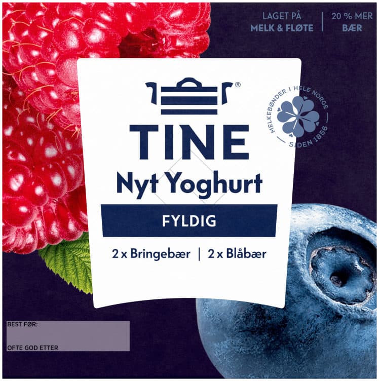 Yoghurt Nyt Blåbær/Bringebær 4x125g Tine 500 g