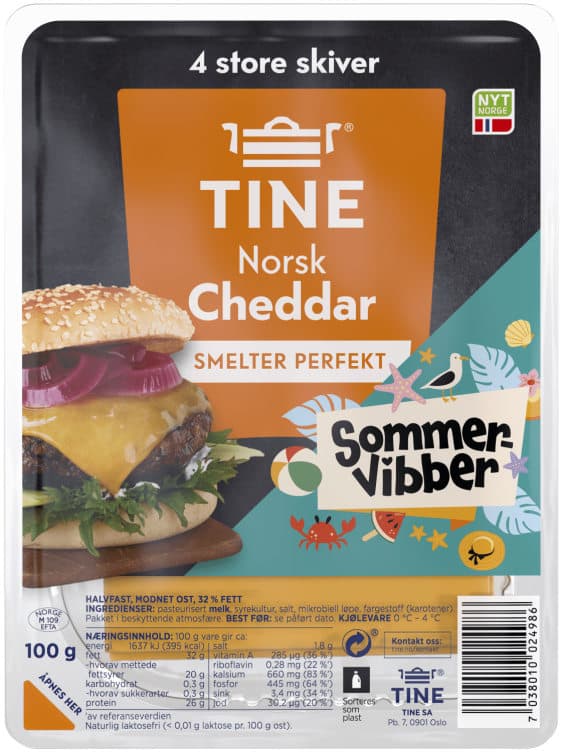 Cheddar Norsk skivet 100g Sommervibber