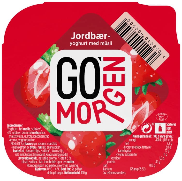 Go Morgen Yoghurt Jordbær 190g Tine