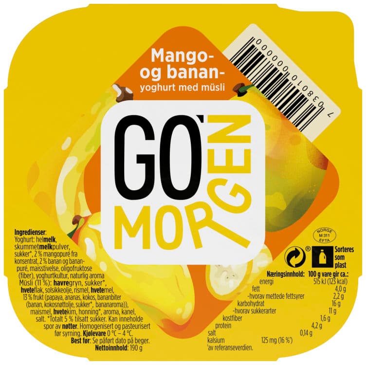 Go Morgen Yoghurt Banan/Mango 190g Tine
