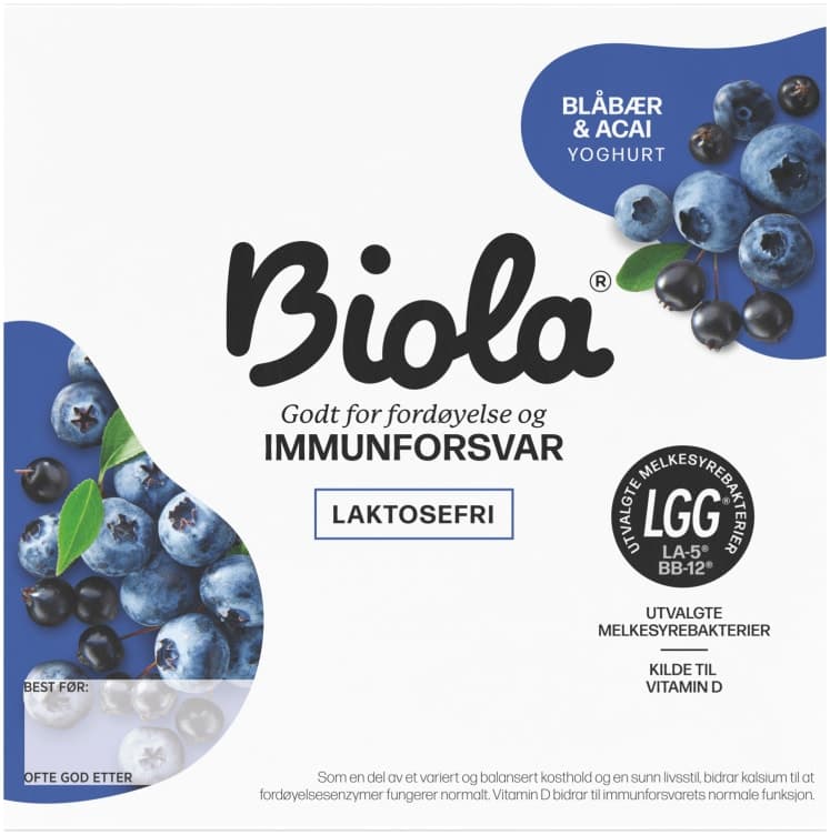 Biola Yoghurt Blåbær/Acai 4x125g Tine 500 g