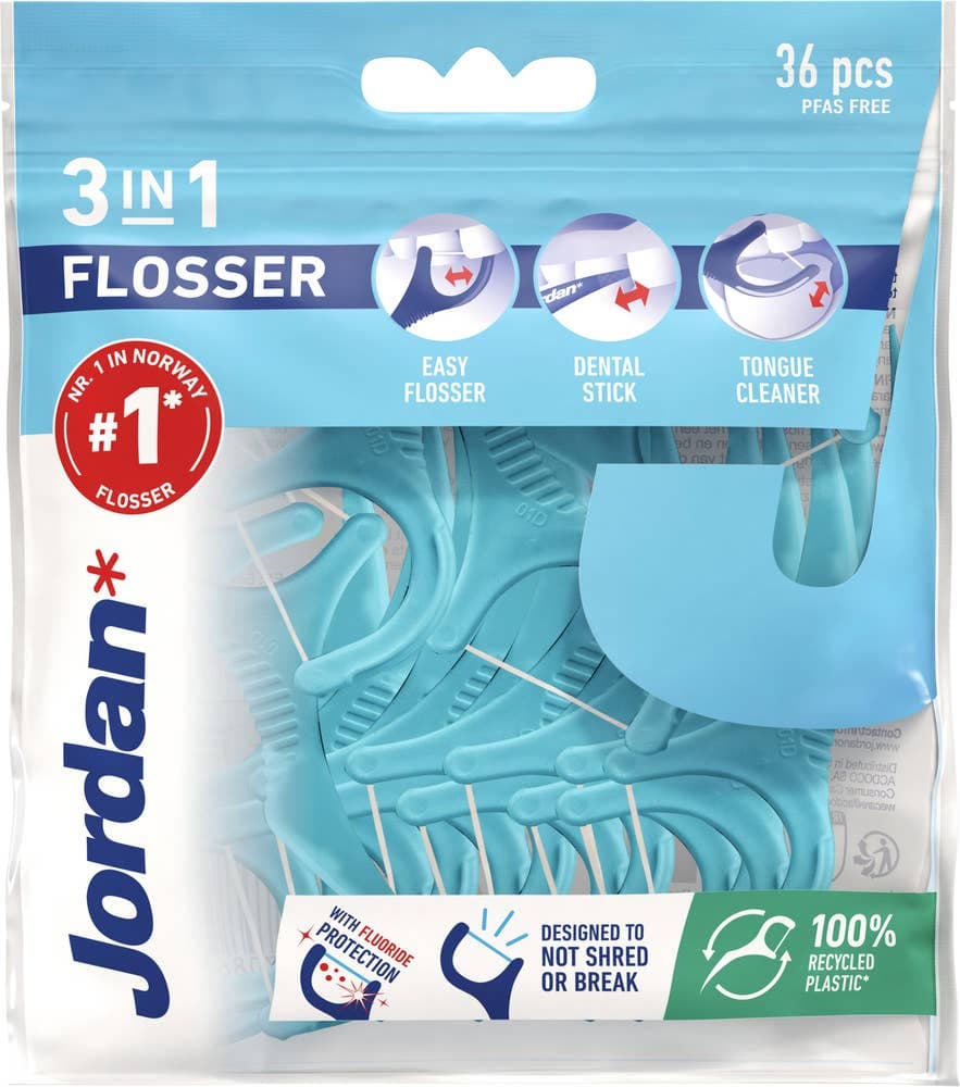 Jordan Flosser 3-in-1 Med smak, 36 stk