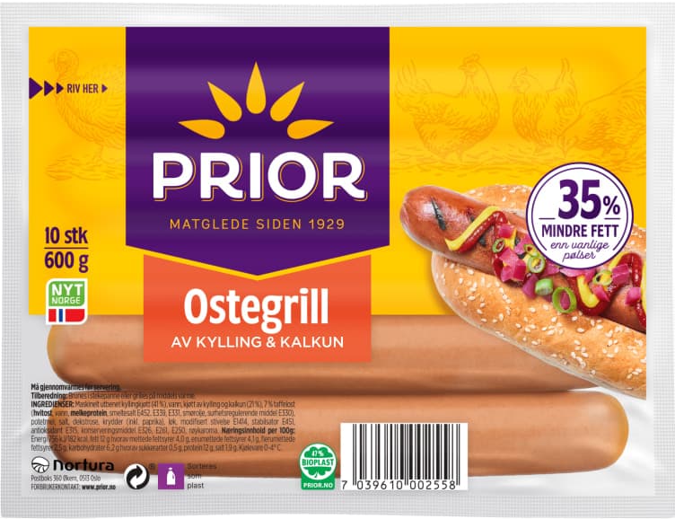 Ostegrill Kylling/Kalkun 600g Prior