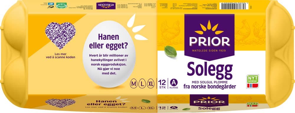 Solegg fra frittgående høner Str M/L/XL, 12 stk