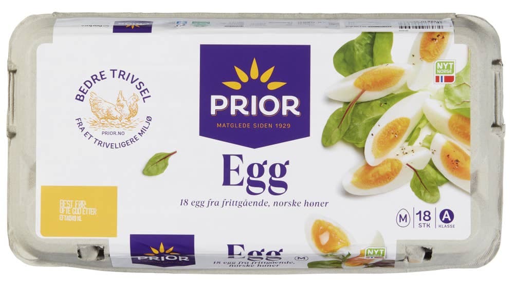Egg fra frittgående høner Str M, 18 stk