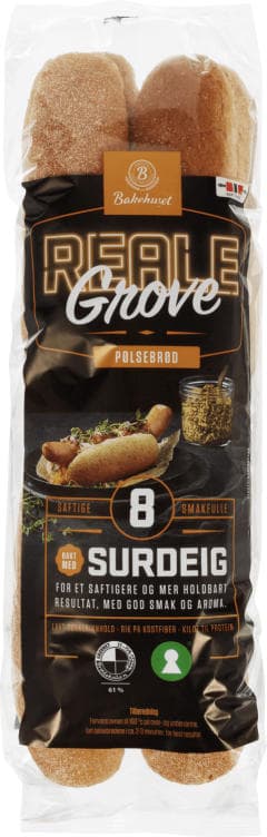 Pølsebrød Grove 8pk 410g Reale