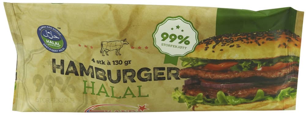 Frosne hamburgere Halal 4 Stk, 520 g