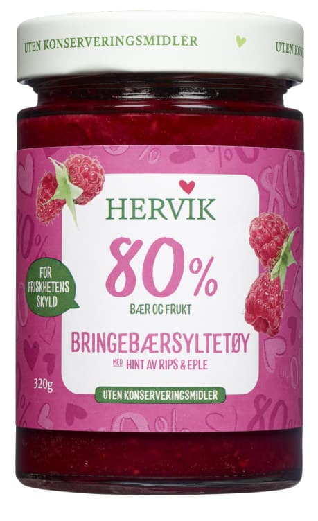 Bringebærsyltetøy 80% Frukt 320g Hervik