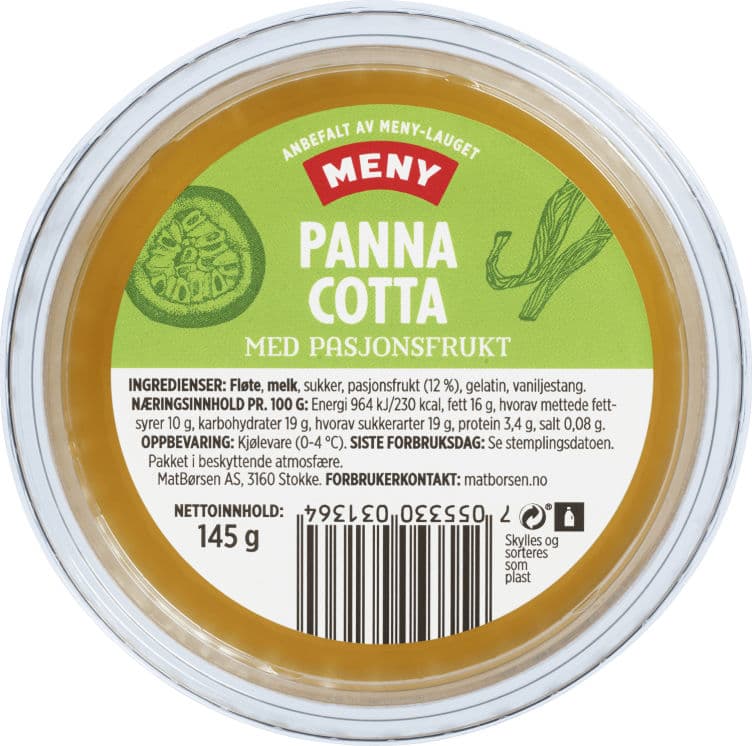 Panna Cotta m/Pasjonsfrukt 145g Meny
