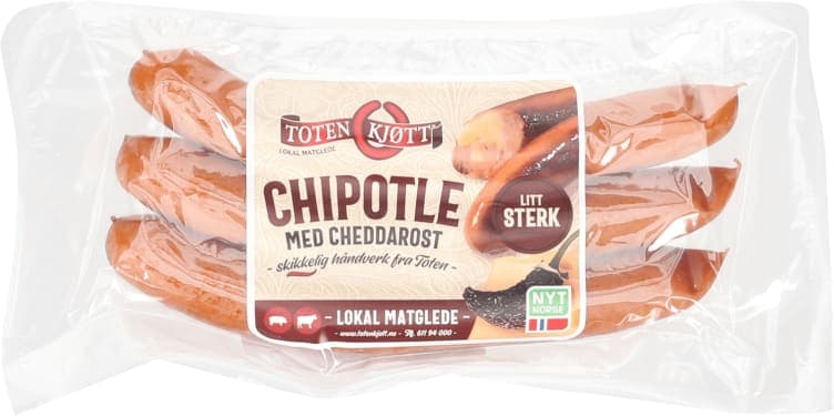 Chipotlepølse m/Cheddar 230g Toten Kjøtt