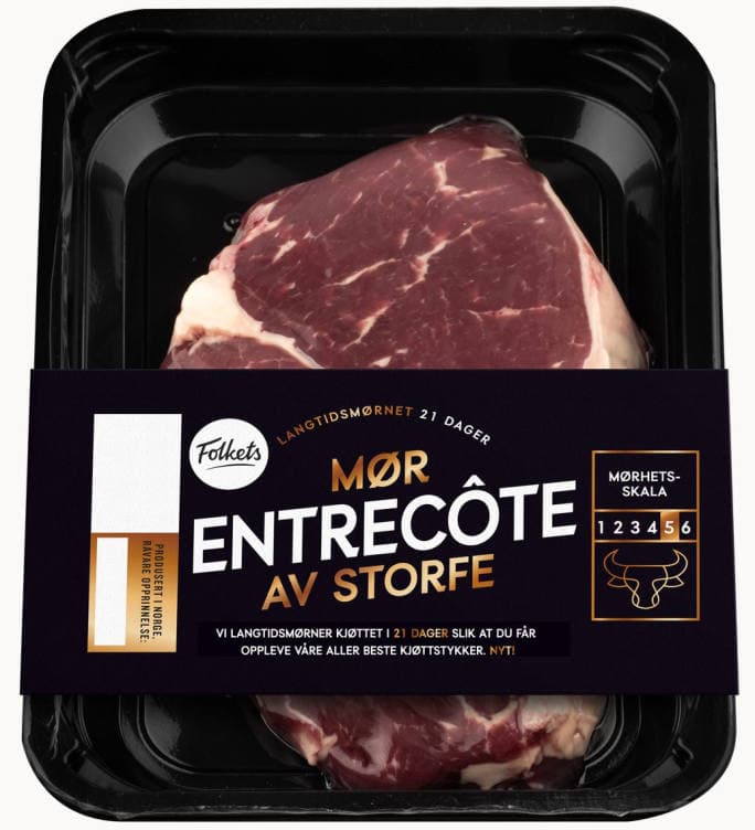 Storfe Entrecote skivet Ca350g Folkets 880 g