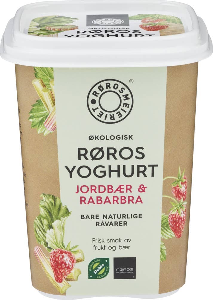 Økologisk Rørosyoghurt Jordbær & Rabarbra, 470 g