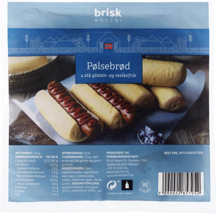 Pølsebrød Gluten&Melkefri 4stk Brisk 240 stk