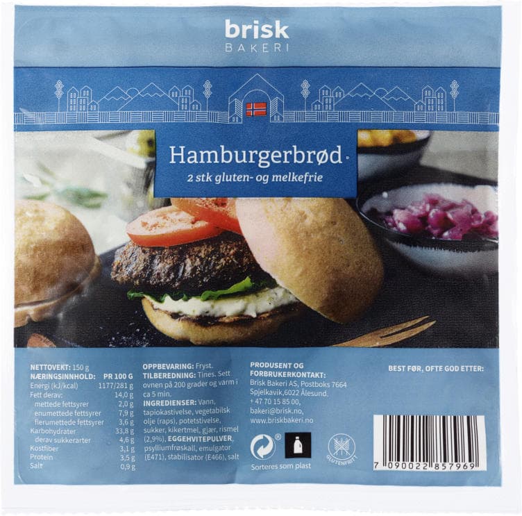 Hamburgerbrød Gluten&Melkefri 2stk Brisk