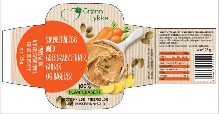 Smørepålegg m/Gresskarkj.125g Grønn Lykke 125 g
