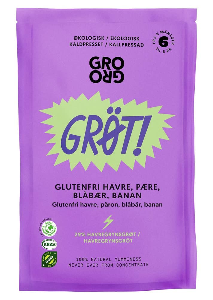 Grøt med blåbær og pære Fra 6 mnd, Økologisk, 100 g