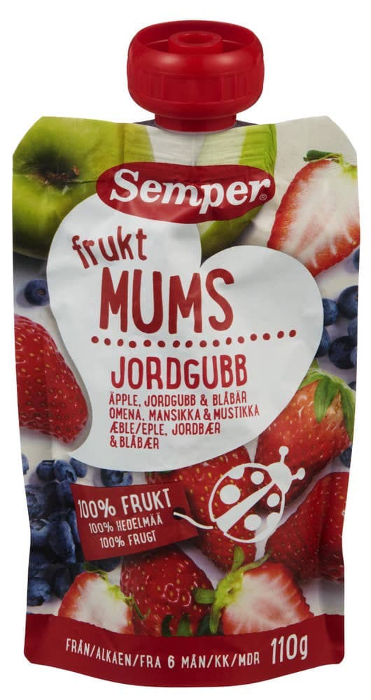 Fruktmums jordbær, eple og blåbær Fra 6 mnd, 110 g