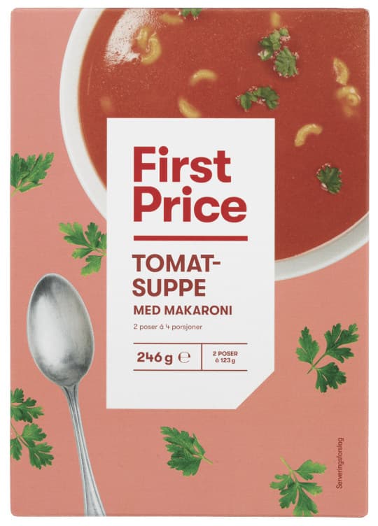 Tomatsuppe m/Makaroni 2pk 246g First Price 2 stk