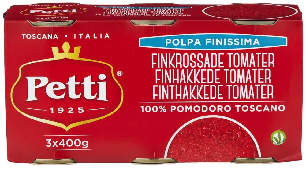 Finhakkede tomater 3x400g, 1200 g
