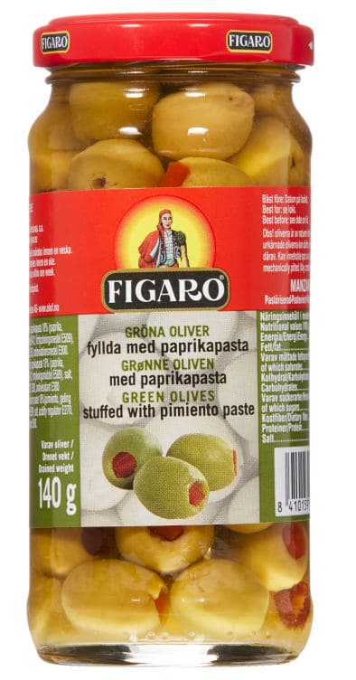 Oliven Grønn m/Paprika 240g Figaro 142 g