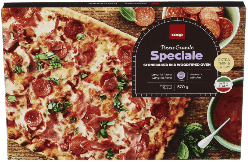 Pizza Speciale Extra Thin og Crispy Pepperoni og Skinke 570g Coop