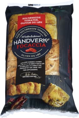 Focaccia med Løk Oliven og Soltørket Tomat 430g Mesterbakeren