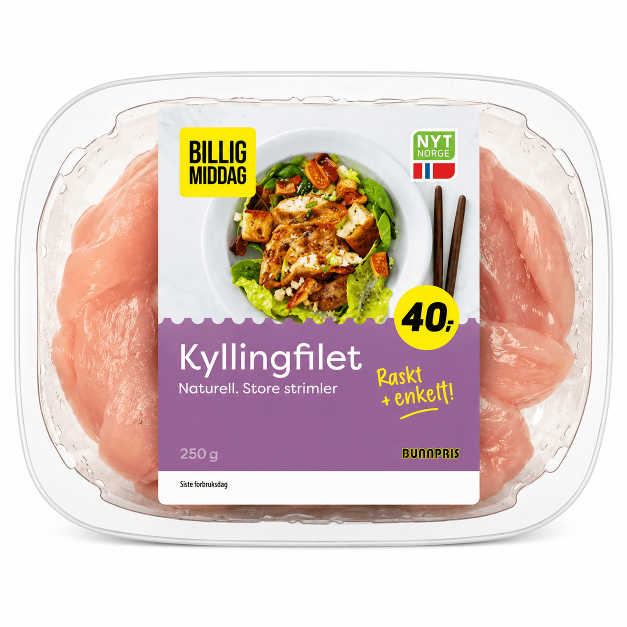 Kyllingfilet Naturel i Strimler 250g Billig Middag