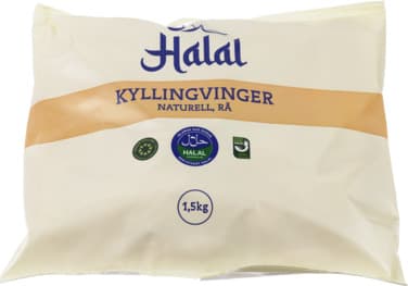 Halal Rå Kyllingvinger Naturell 1,5kg Norsk Kylling As, Frysevare
