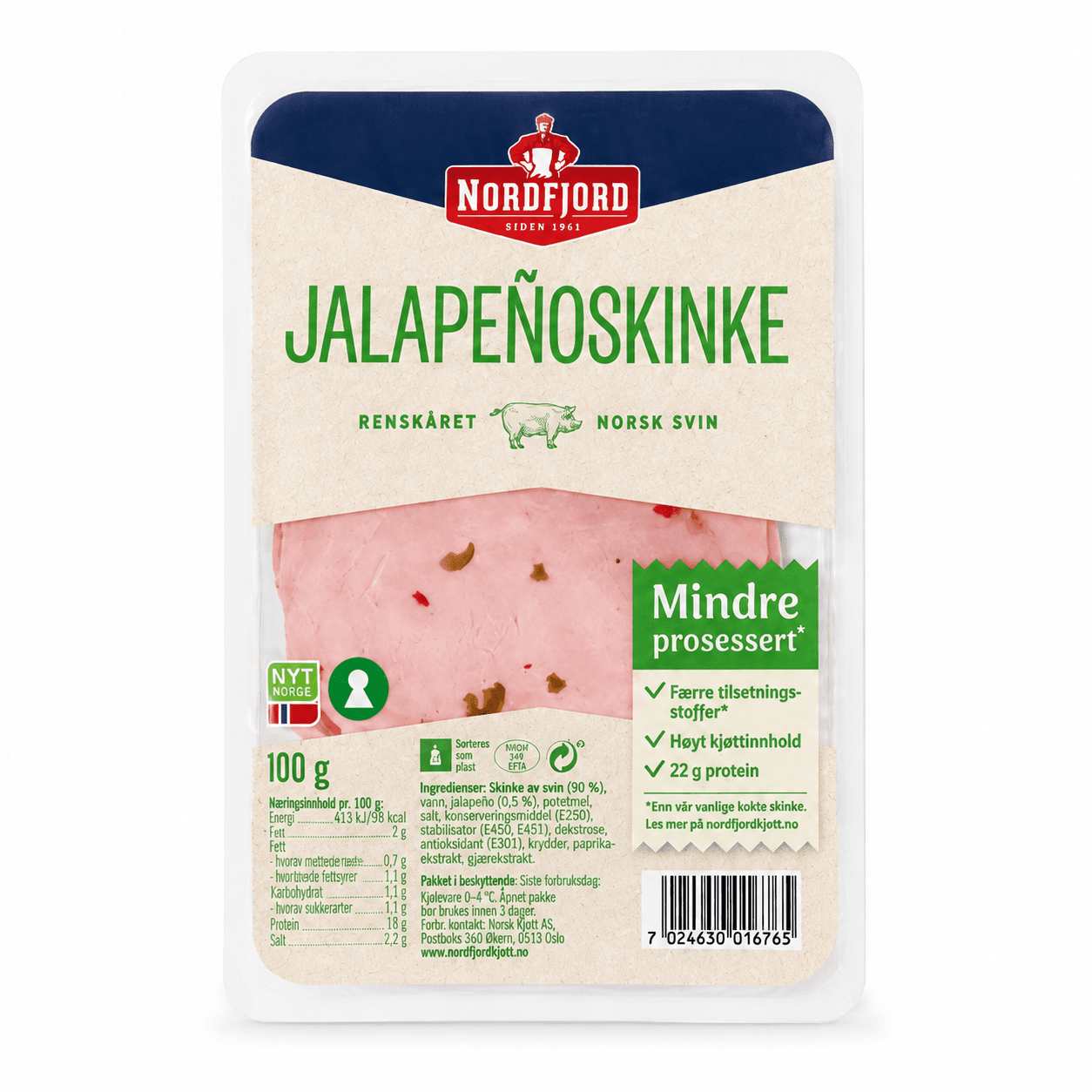 Jalapeñoskinke Mindre Prosessert 100g
