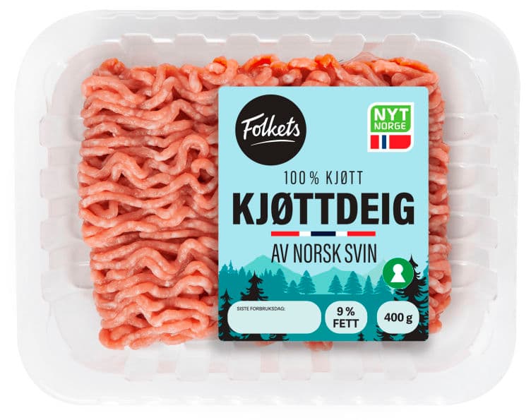Kjøttdeig Svin 9% u/Salt og Vann 400g Folkets