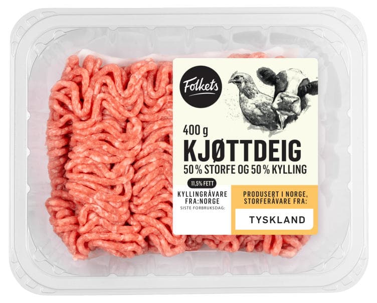 Kjøttdeig Kylling&Storfe 400g Folkets