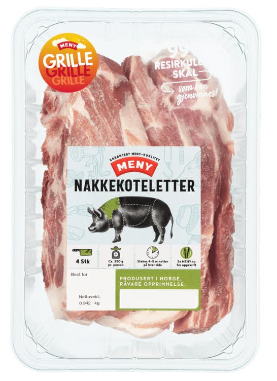 Svin Nakkekotelett 4pk Ca900g Meny