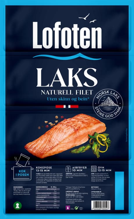 Laksefilet Naturell u/Skinn 4x125g Lofoten 500 g