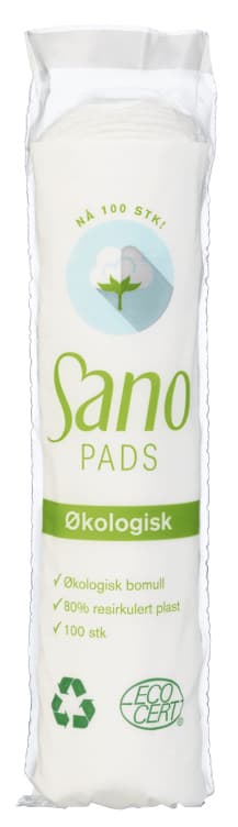 Bomullspads Økologisk 100stk Sano