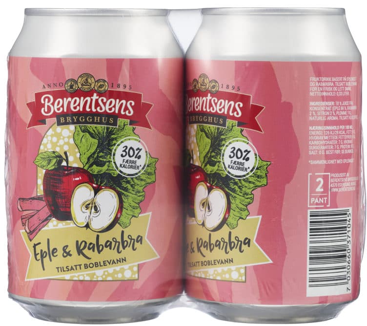 Eple&Rabarbra m/Bobler 0,33lx4 boks Berentsens