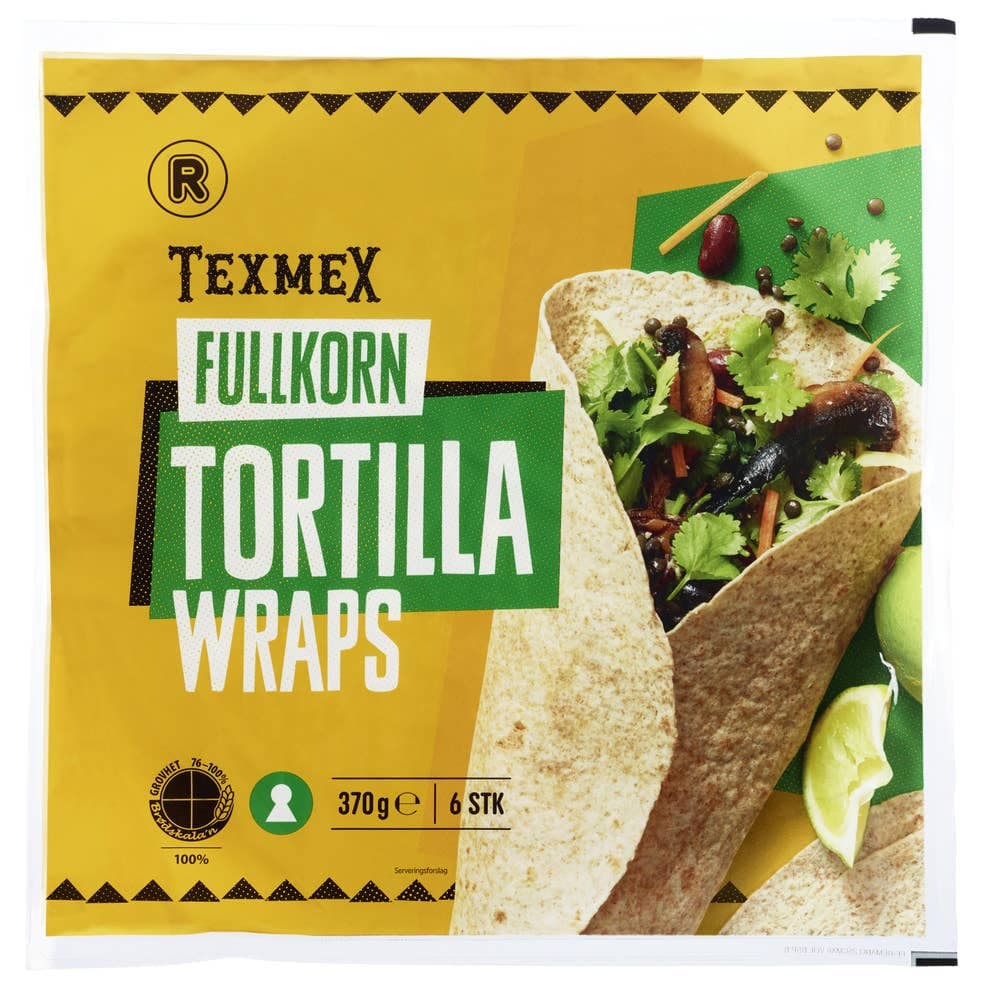 Tortilla fullkorn Large 6stk, 25cm, 370 g