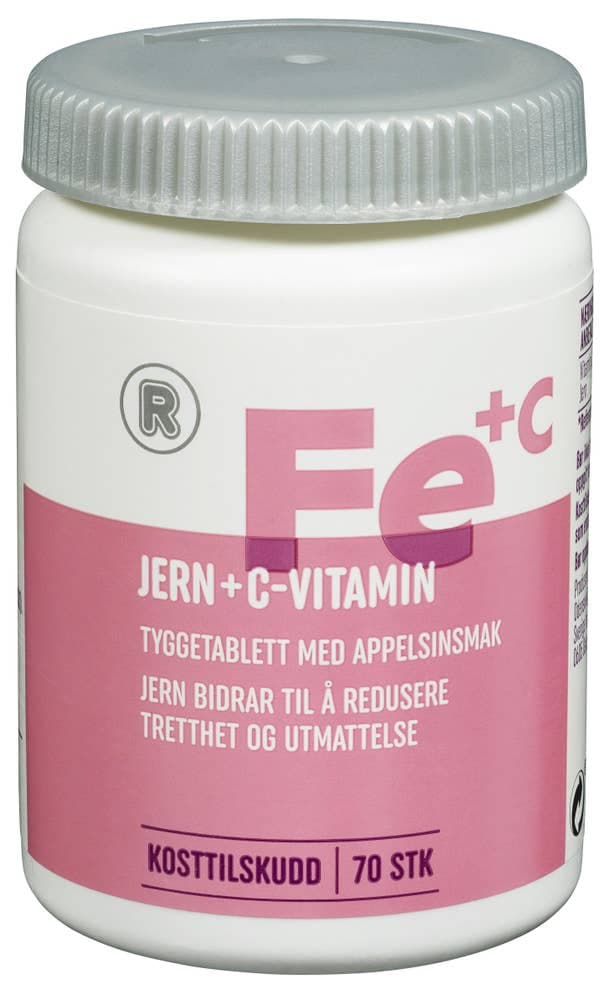 Jern + C-Vitamin Tyggetabletter, 60 g, 70 stk