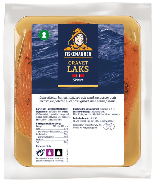 Laks Gravet i skiver 100g Fiskemannen