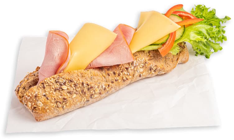 Grov baguette m/ost & bøkerøkt skinke
