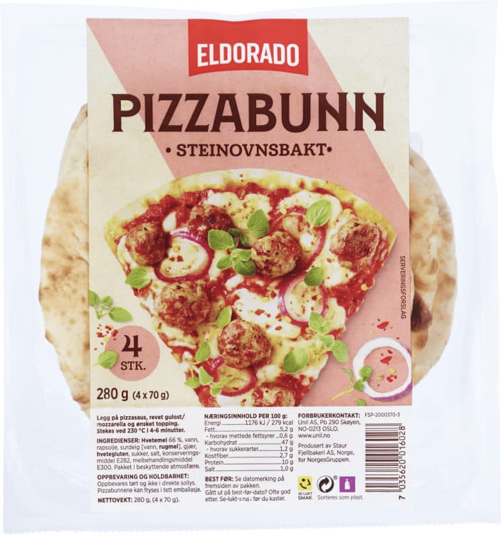 Pizzabunn Porsjon Stenovn 4stk 280g Eldorado