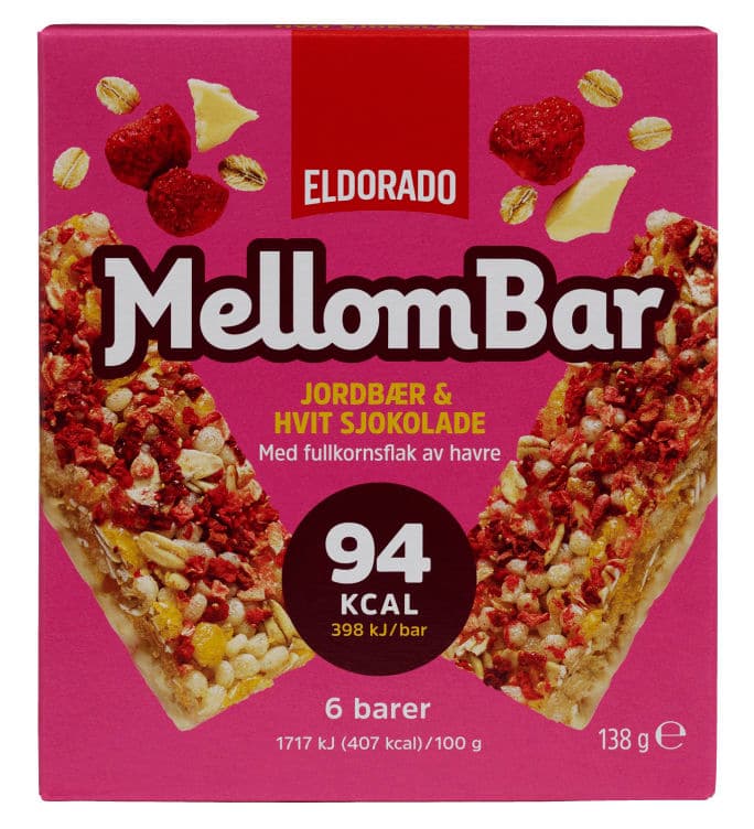 Mellombar Jordbær Hvit Sjokolade 138g Eldorado