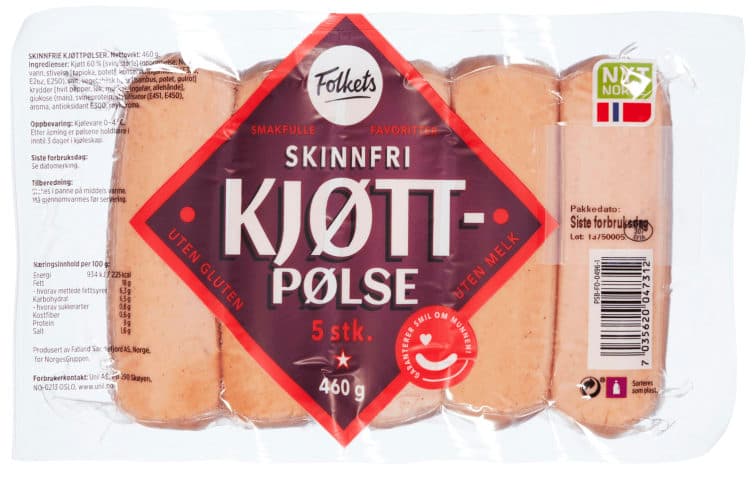 Kjøttpølser Røkte u/Skinn 460g Folkets