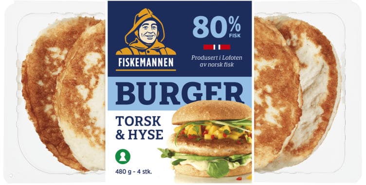 Fiskeburger 80% Torsk&Hyse 480g Fiskemannen