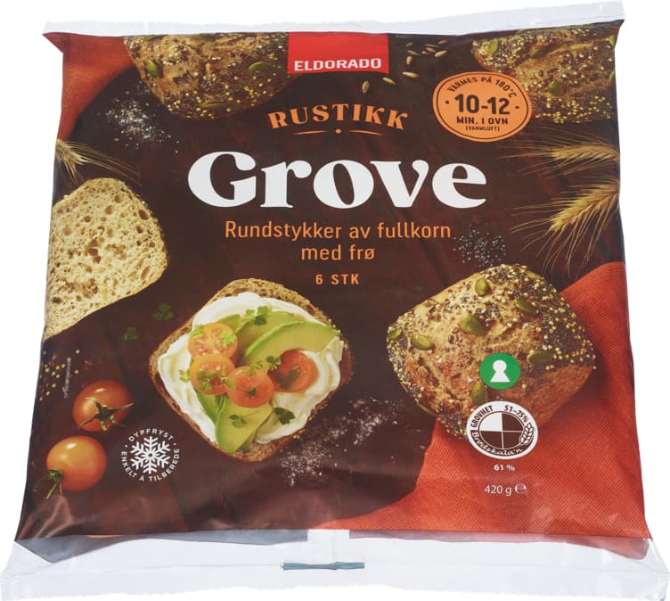 GROVE RUNDSTYKKER Av fullkorn m/frø rustikk 420g