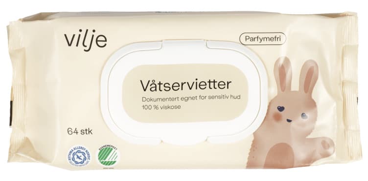 Våtservietter Plastfri 64stk Vilje