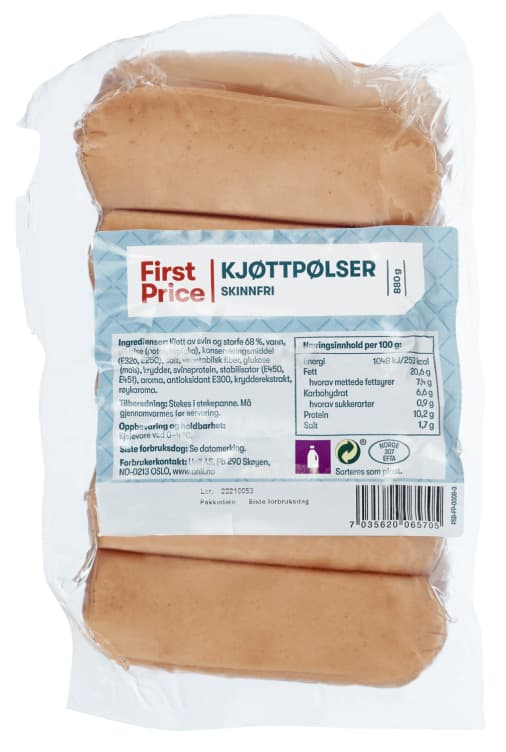 Kjøttpølse Skinnfri 880g First Price